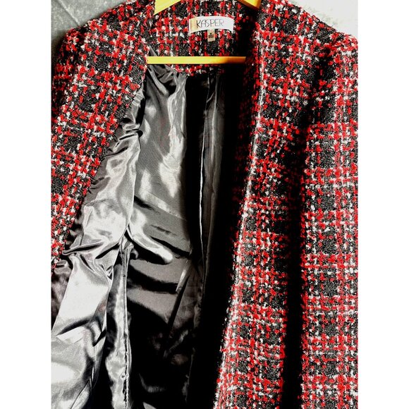 Kasper Womens Medium Tweed Plaid Open Front Blazer Jacket Made In Vietnam - Picture 3 of 8